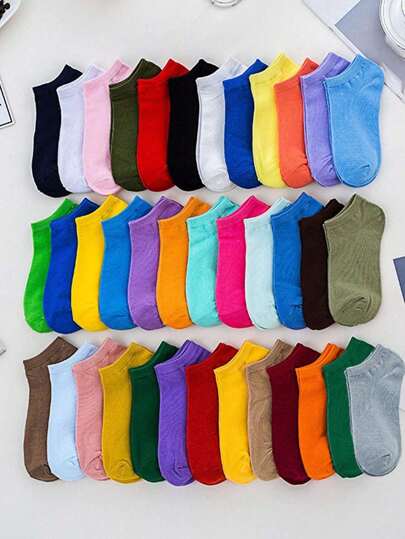 10 أزواج/مجموعة من الجوارب القصيرة البسيطة ذات اللون الأحادي الملون للأطفال