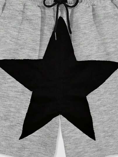 ROMWE MEN Street Life بنطلون قصير رجالي بجيوب وطبعة نجمة خماسية الرؤوس مع خصر مرن