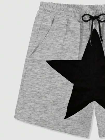 ROMWE MEN Street Life بنطلون قصير رجالي بجيوب وطبعة نجمة خماسية الرؤوس مع خصر مرن