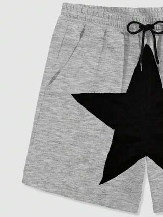 ROMWE MEN Street Life بنطلون قصير رجالي بجيوب وطبعة نجمة خماسية الرؤوس مع خصر مرن