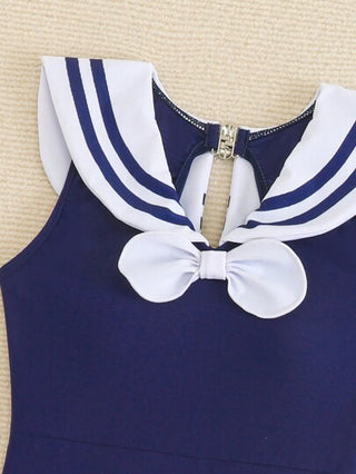 SHEIN Lunivi بدلة سباحة للفتيات المراهقات ذات ياقة بحارية باللون الأزرق الكحلي قطعة واحدة مع تنورة الشاطئ ، بدلة سباحة كاجوال مكونة من قطعتين عصرية