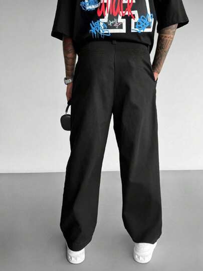 بنطلون رجالي بلون سادة مريح فضفاض، متعدد الاستخدامات للخريف