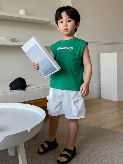 DAZY تي شيرت بياقة طاقم وأكمام راغلان مع طباعة شعار صبي صغير