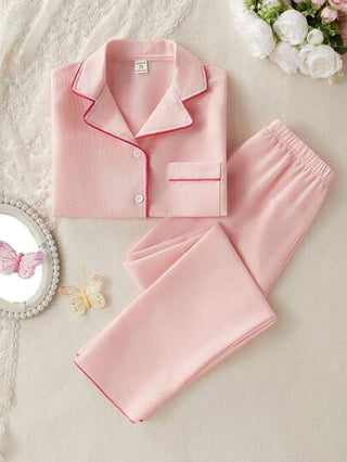 بيجاما مجموعة قميص كم قصير وبنطال كاجوال لبس منزلي للبنات مراهقات، لون وردي فاتح، عدد 2 قطعة