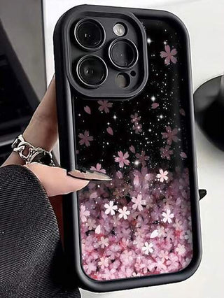 1 قطعة غطاء هاتف مقاوم للصدمات حافة سميكة من TPU بتصميم زهرة الكرز البسيط، متوافق مع iphone 16/16Pro/16Plus/11/15ProMax/14ProMax وسلسلة Galaxy/Honor