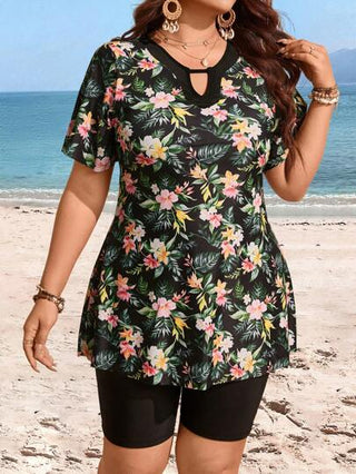 Swim Lushoire مجموعة تانكيني بنقشة زهور عشوائية ل- المرأة بمقاسات كبيرة، 2 قطعة لفصل الصيف