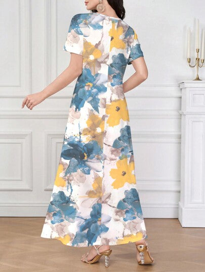 Mulvari فستان قصير بأكمام قصيرة مطبوع بياقة على شكل حرف V، مناسب للربيع والصيف، يمكن ارتداؤه كملابس خارجية أو طبقات، فستان كاجوال/عمل، بنمط زهري أنيق، مناسب للاستخدام اليومي للنساء، المواعيد، الأوقات الحرة، الحفلات، العطلات، عيد الحب