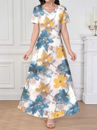 Mulvari فستان قصير بأكمام قصيرة مطبوع بياقة على شكل حرف V، مناسب للربيع والصيف، يمكن ارتداؤه كملابس خارجية أو طبقات، فستان كاجوال/عمل، بنمط زهري أنيق، مناسب للاستخدام اليومي للنساء، المواعيد، الأوقات الحرة، الحفلات، العطلات، عيد الحب