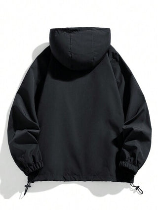 معطف هودي كاجوال بأكمام طويلة مطبوع عليه نص حرفي للرجال، مناسب للربيع والخريف