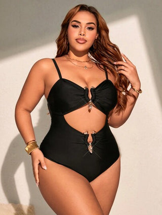 Swim Vcay بدلة سباحة لحجم كبير للنساء في الصيف ، قطعة واحدة باللون الأحادي مع مشبك معدني قابل للتعديل