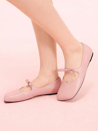 CUCCOO DOLLMOD أحذية بالية مريحة وأنيقة للنساء بأصابع مدببة، حزام الكاحل، وتزيين بالفيونكة، وردي، لعيد الحب