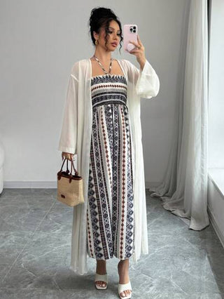 طقم حريمي قطعتين Modelyn طقم ملابس علوية وفستان لون أساسي ذو أكمام طويلة للنساء، بسيط وقليل الزخرفة, قطعتان