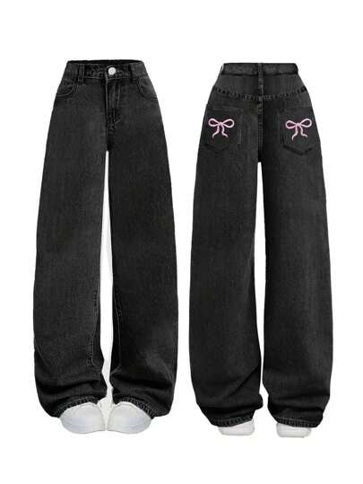 بنطال ألوان الفتاة المراهقة المطبع بالفيونكة واسع الساق، متعدد الاستخدامات