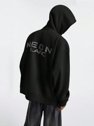 NEON BLANC هوديي مطبوع برسومات بخامة محبوكة بقصة واسعة للرجال