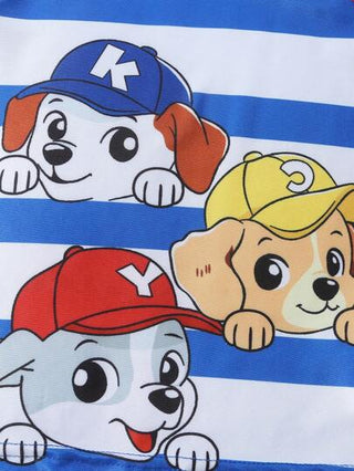 مايوه أولادي بدلة سباحة للأطفال الصغار 4-7 سنوات، قصيرة الأكمام وقصيرة الطول، مطبوعة برسومات كلاب جذابة