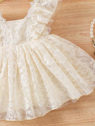 فساتين بيبي فستان ميني ملائم للفتيات الرضع مطرز بزهور، منسق بطيات ، أنيق وحلو