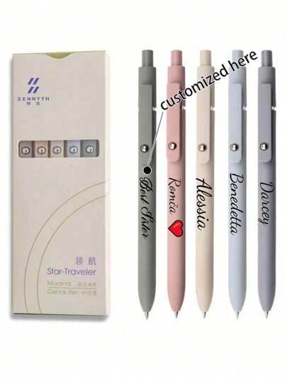 5 أقلام بالون شخصية مطبوعة باسم العميل، مريحة للإمساك، هدايا نصوص مخصصة، للأعياد والمناسبات كعيد الأم والأعياد والشكر والميلاد والأعراس - صندوق هدايا أنيق للبالغين فوق 14 عامًا، عودة إلى المدرسة، مستلزمات مدرسية