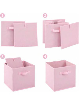 صناديق قماشية قابلة للطي للتخزين المنزلي الحد الأدنى ، وردي اللون (10.5 * 10.5 * 11 بوصة) 1/3/6 قطع مكعبات تخزين متعددة الاستخدامات ملونة مع مقابض، مناسبة للمنزل والخزانة وغرفة الأطفال والرفوف وتنظيم الألعاب