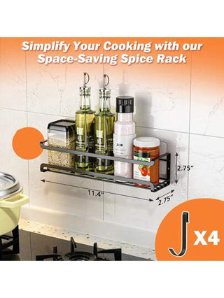 2 رف تخزين زجاجات التوابل المطبخ، منظم أوعية التوابل، رف توابل متعدد الطبقات يركب على الحائط، توفير المساحة، مناسب للخزائن والأبواب والحمامات، مزود ب- 4 خطافات، بدون حاجة إلى ثقب أو تركيب مثقاب