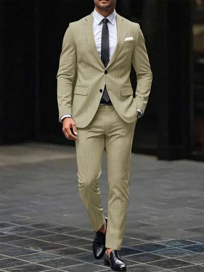 Manfinity Mode بدلة رجالية تتكون من ملابس علوية وبنطلون بجيب أمامي مصممة بأسلوب بسيط