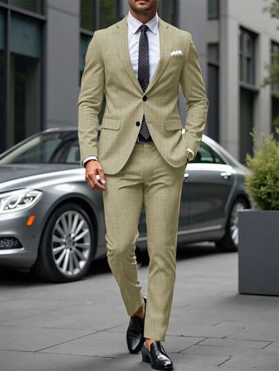 Manfinity Mode بدلة رجالية تتكون من ملابس علوية وبنطلون بجيب أمامي مصممة بأسلوب بسيط