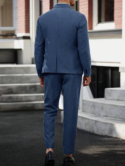 Manfinity Mode بدلة رجالية صلبة الألوان ذات قصة حزام أمامي وأكمام طويلة وبنطلون مجموعة، بدلة رجالية صلبة الألوان ببدلة وقصة بطراز بيل ذات جيوب مائلة مجموعة بدلات للرجال، بدلات الزفاف للرجال، البدلات الرسمية للرجال