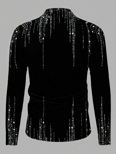 Manfinity ModaGents قميص كاجوال كم طويل بأزرار أمامية ذو طباعة بسيطة، مناسب للاستخدام اليومي للرجال