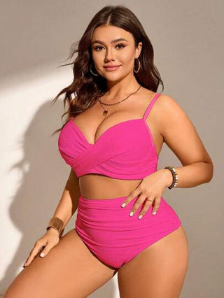 SHEIN Swim Curve مجموعة بكيني نسائية قياسات كبيرة بلونين سادة, ذات دعم وأناقة للعطلات