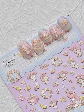 Sanrio ملصقات فن الأظافر المنقوشة المرنة والرقيقة بشخصيات كرتون سانريو، مناسبة لملصقات العناية بالأظافر الرقيقة ذات الشكل الغير متماثل متعدد الألوان اللماع والخامل، للاستعمال الفوري دون رائحة، مناسبة كهدايا أعياد الميلاد والعطلات والسفر، ملصقات فن الأظافر