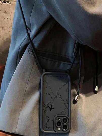 غطاء هاتف محمي جديد ذو خامة فاخرة ومنسوج بتصميم سميك ضد السقوط، مثبت به سيور كتف قابلة للفصل والرسم على الخريطة والطائرة، مناسب لهواتف iPhone16/iPhone16Pro/iPhone16ProMax/iPhone16Plus/iPhone15ProMax/iPhone7/8/13/14/P11/P12