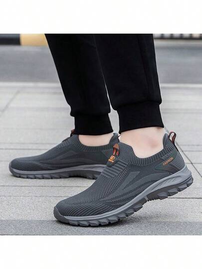 أحذية رياضية سوداء للرجال، أحذية مريحة غير رسمية، بدون رباط من شبكة تنفس مانعة للانزلاق، للمشي اليومي، للياقة البدنية، للركض، للتنزه