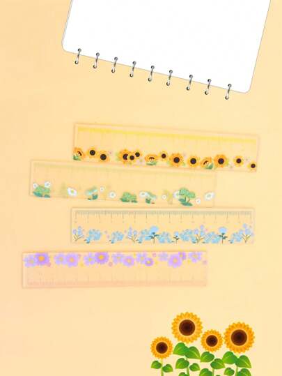 أدوات مكتبية ومدرسية قطعة واحدة من مسطرة أكريليك بنمط زهري ،مسطرة مخطط للطلاب ، مسطرة رسم للمكتب ،لوازم مدرسية ، العودة إلى المدرسة