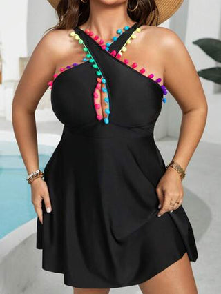 Swim Lushoire بلوزة سباحة كبيرة الحجم بحامل قابل للتعديل و تريم من الخصل الكروية للصيف والشاطئ والعطلات