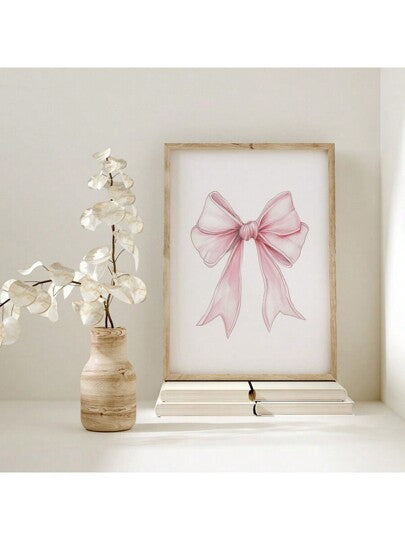 قطعة واحدة لوحة جدارية بشكل فيونكة وردية ذو طابع جَدّيّ، طباعة على قماش فني ملصق فينتاج بشرائط جميل لديكور غرفة النوم أو غرفة المعيشة أو غرفة الفتيات، بدون إطار