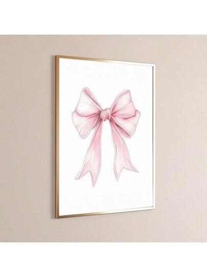 قطعة واحدة لوحة جدارية بشكل فيونكة وردية ذو طابع جَدّيّ، طباعة على قماش فني ملصق فينتاج بشرائط جميل لديكور غرفة النوم أو غرفة المعيشة أو غرفة الفتيات، بدون إطار