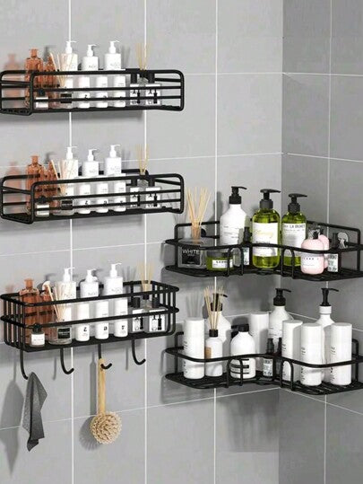 قطعة واحدة رف دش منزلي، رف حمام ، رف حمام معدني مقاوم للصدأ ذو كوب شفط، رف منظم للحمام