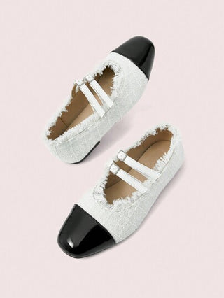 CUCCOO DOLLMOD الكلاسيكية لون سادة قطعة متعددة الألوان نمط فرنسي قديم جزمة مسطحة بمشبكين مزدوجين، برأس مدور