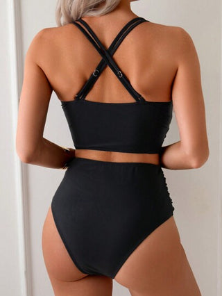 طقم تانكيني حريمي Swim Basics مجموعة بيكيني صيفية بكتف مطوي وأسفل مطوي محسنة للشكل الظاهر، لرحلات الصيف