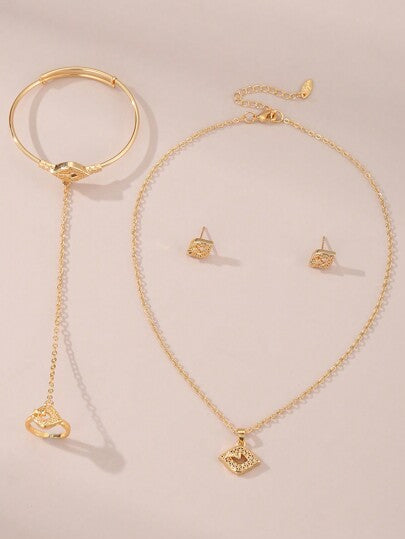 مجموعة مجوهرات 5 قطع للبنات: قلادة وأقراط وخاتم وسوار بتصميم الفراشة والنجمة الخماسية