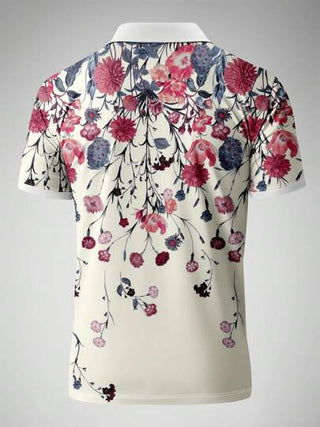 قميص بولو كاجوال بأكمام قصيرة للرجال بطبعة زهرية عتيقة