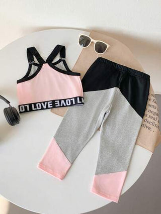 مجموعة من ملابس علوية خزان وباطلون لأطفال الرضع والصغار بنات، 2 قطعة، كورسيه خلفي ورياضي بتصميم رقعي ملون مرن من النسيج المحبوك للفتيات حتى عمر 3 سنوات