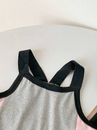 مجموعة من ملابس علوية خزان وباطلون لأطفال الرضع والصغار بنات، 2 قطعة، كورسيه خلفي ورياضي بتصميم رقعي ملون مرن من النسيج المحبوك للفتيات حتى عمر 3 سنوات