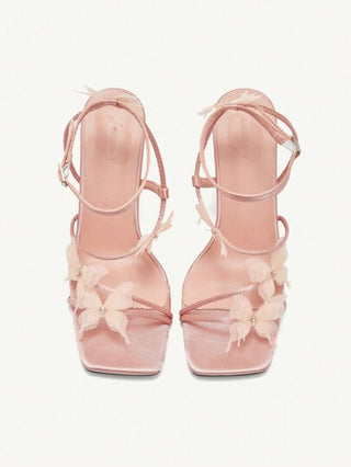 CUCCOO CHICEST أحذية نسائية ذات كعب عال براس مربع - تصميم تفصيل فراشة كعب عالي للسيدات