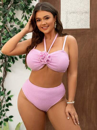Swim Mod بكيني بمقاسات كبيرة للصيف مع ملابس علوية مثبت بطبعة أناناس وزهور، وتنورة قصيرة بحبل شد