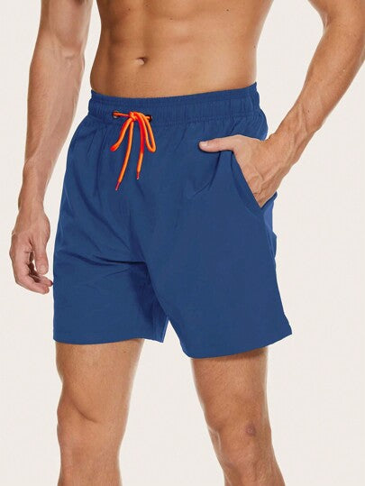 Manfinity Swimmode شورت شاطئ مع بطانة مضغوطة ذو خصر بسحاب للرجال