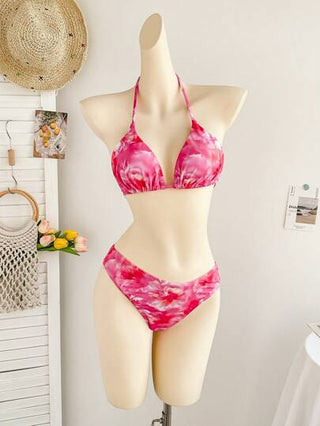 Soleia 3 مجموعات/مجموعة من ملابس البكيني للنساء ذات نمط طباعة الأزهار باللون الملون بتقنية التعتيق، صيحة للعطلات