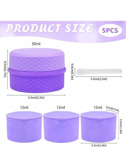 3 قطع مجموعة زجاجات سفر سيليكون مع ملعقة - حاويات تجميل قابلة لإعادة التعبئة ومانعة للتسرب (12 مل لكل منها) لكريمات والمرطبات وتخزين المجوهرات، بألوان بنفسجي/وردي/أزرق | إجمالي السعة 82 مل | برطمانات قابلة للضغط معتمدة من TSA
