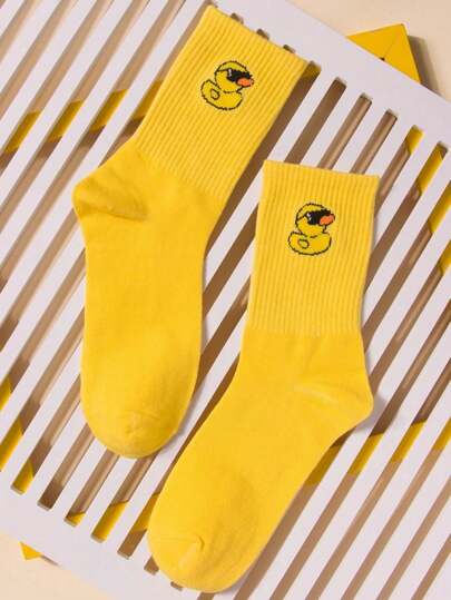 زوج من الجوارب الإبداعية والعصرية للرجال بتصميم بطة صفراء، جوارب وسطية مريحة ومنفذة للهواء، جوارب هدية ممتعة للنساء