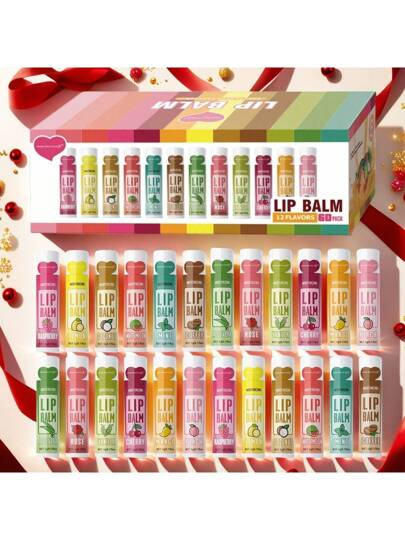 MISS FACTORX 60 حبة/صندوق، طقم هدية شفاه شكل قلب 12 نكهة، ترطيب عميق 5 جرام، ترطيب عالي،مغذية ومنيرة لعناية الشفاه، هدية مثالية للنساء ،تفضيلات الحفلات