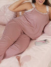 SweetSlumber طقم بيجاما سادة به ستراوس عريضة ولباس علوي من اللؤلؤ للمقاسات الكبيرة